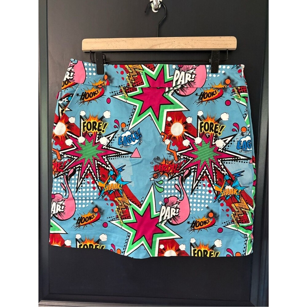 Royal & Awesome Womens NWT Fore Par Hook Partoon Cartoon Print Skorts Skirt US12
